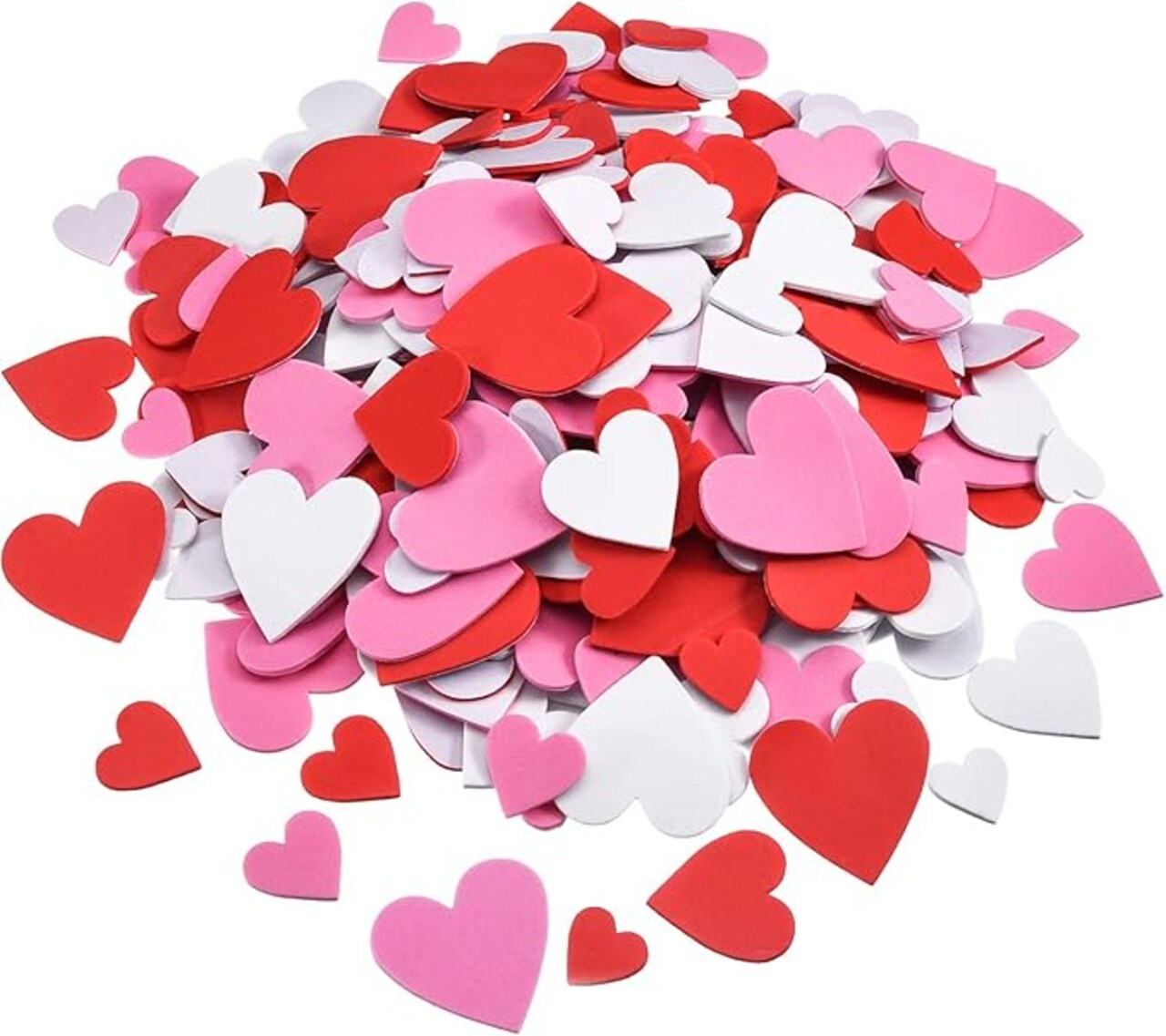 300PCS Foam Heart Stickers – Self-Adhesive EVA Valentine Foam Hearts (Assorted Sizes 0.82–1.81 Inch, 3 Colors Red Pink White) for Valentine’s Day, Mother’s Day, Wedding Decor, Scrapbooking, Gift Wrapping & DIY Crafts